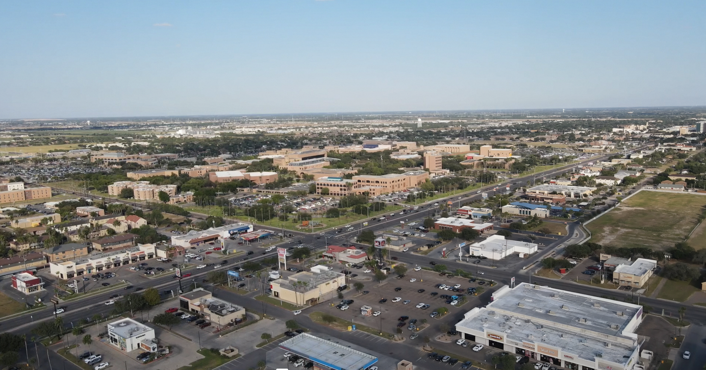Aerial view of commercial development in Edinburg
