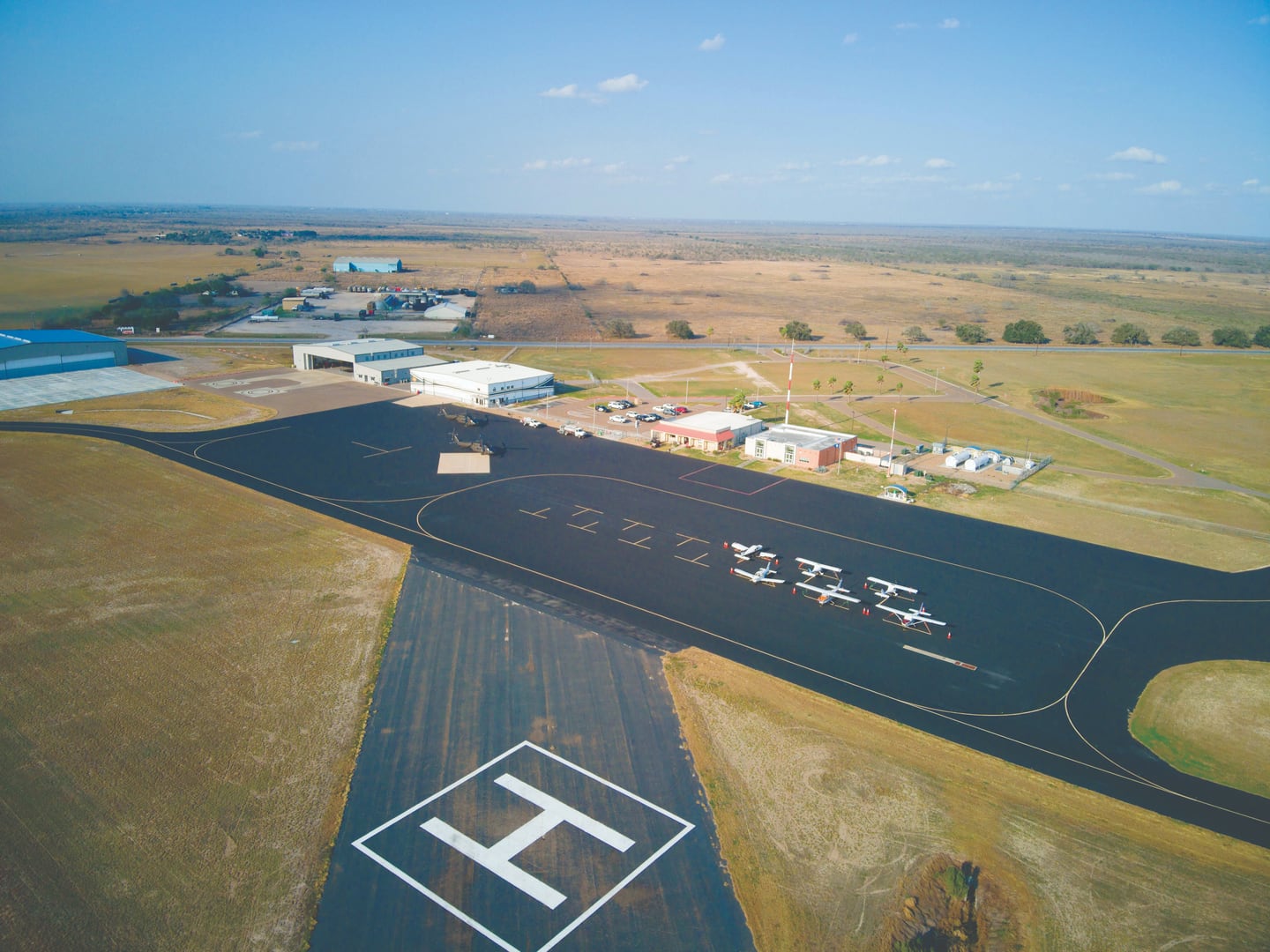 Aerial view of the South Texas International Airport runway