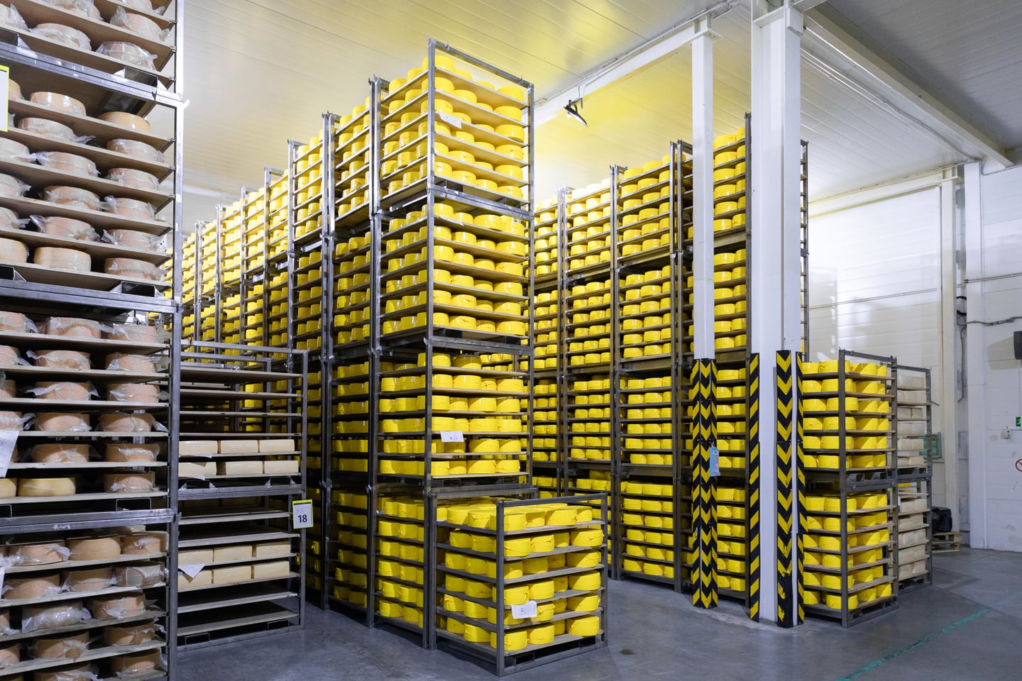 Stacked produce crates in an Edinburg cold storage facility