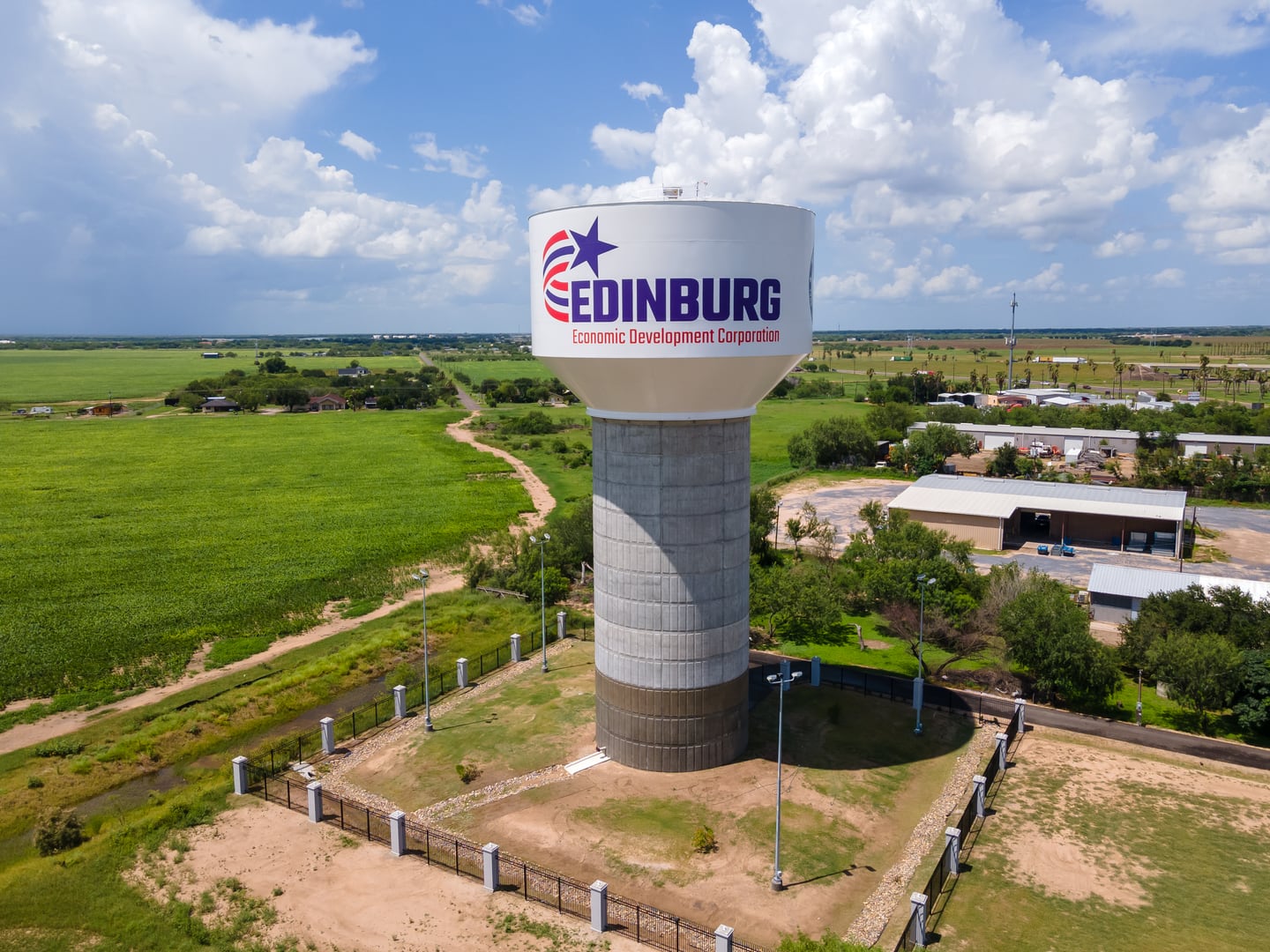 The Edinburg EDC water tower above the industrial park
