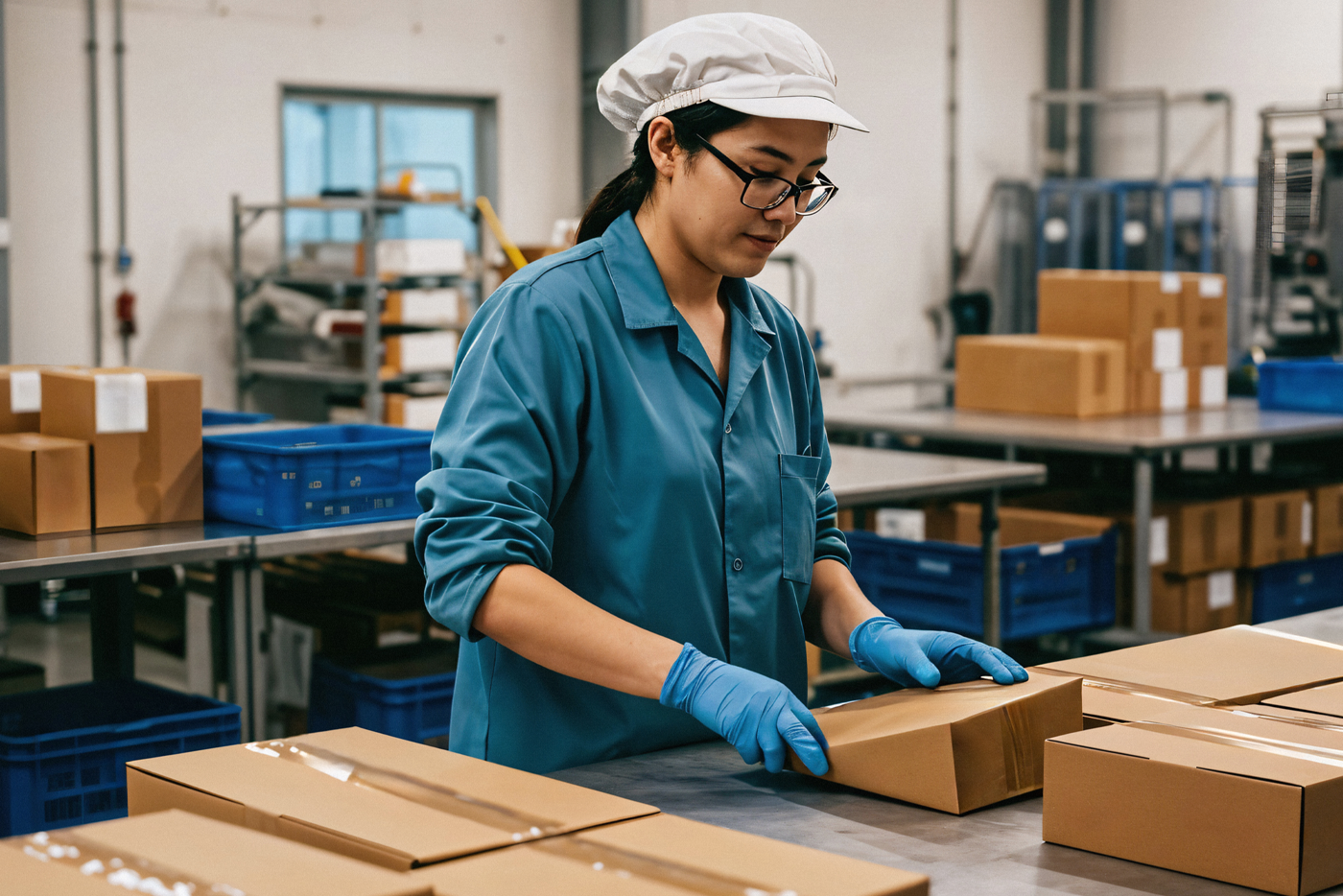 Packing finished products at an Edinburg manufacturing facility